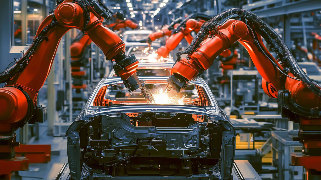 Machines working on cars.